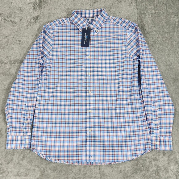 Vineyard Vines Shirt Mens Medium Red Check Long Sleeve OTG Performance - Picture 1 of 15